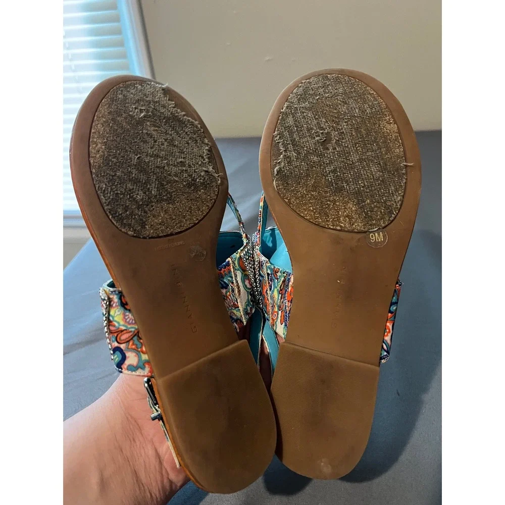 Gianni Bini Womens Rhinestone Paisley Slingback Thong Sandals Multi Color Size 9